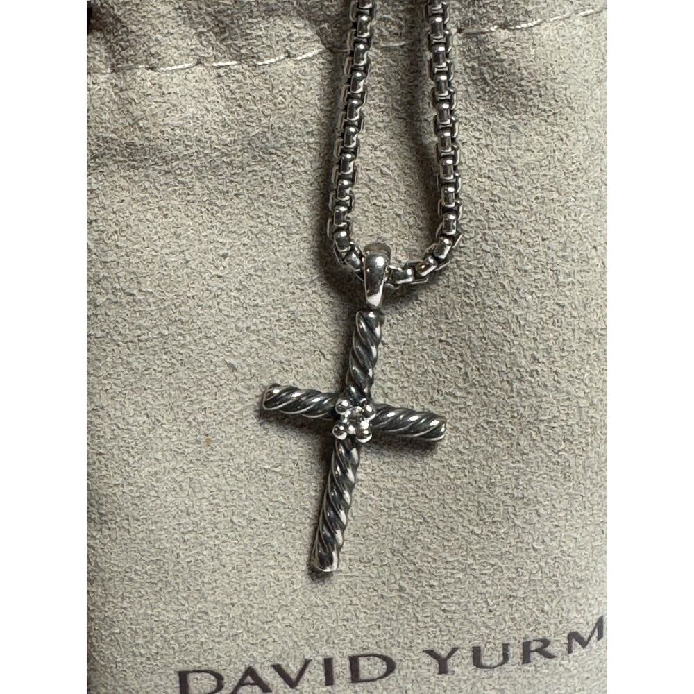 David Yurman Sterling Silver Petite Cable Cross Diamond Necklace 16 Inch MSRP405